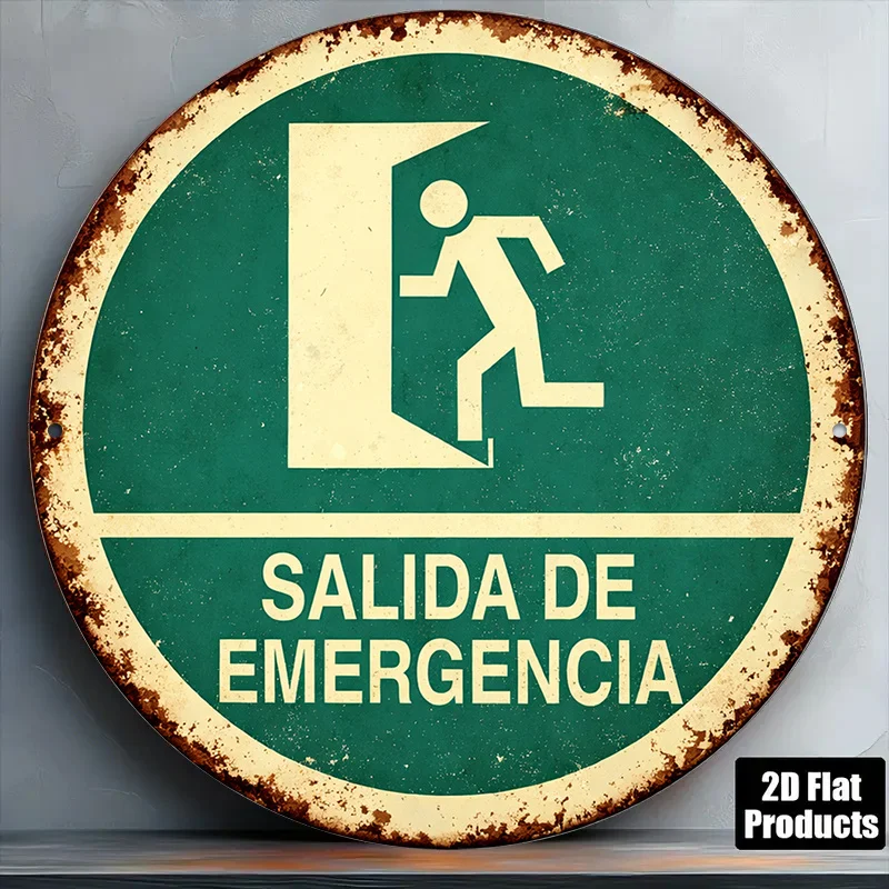 Emergency Exit Sign - Vintage Emergency Exit Round Aluminum Wall