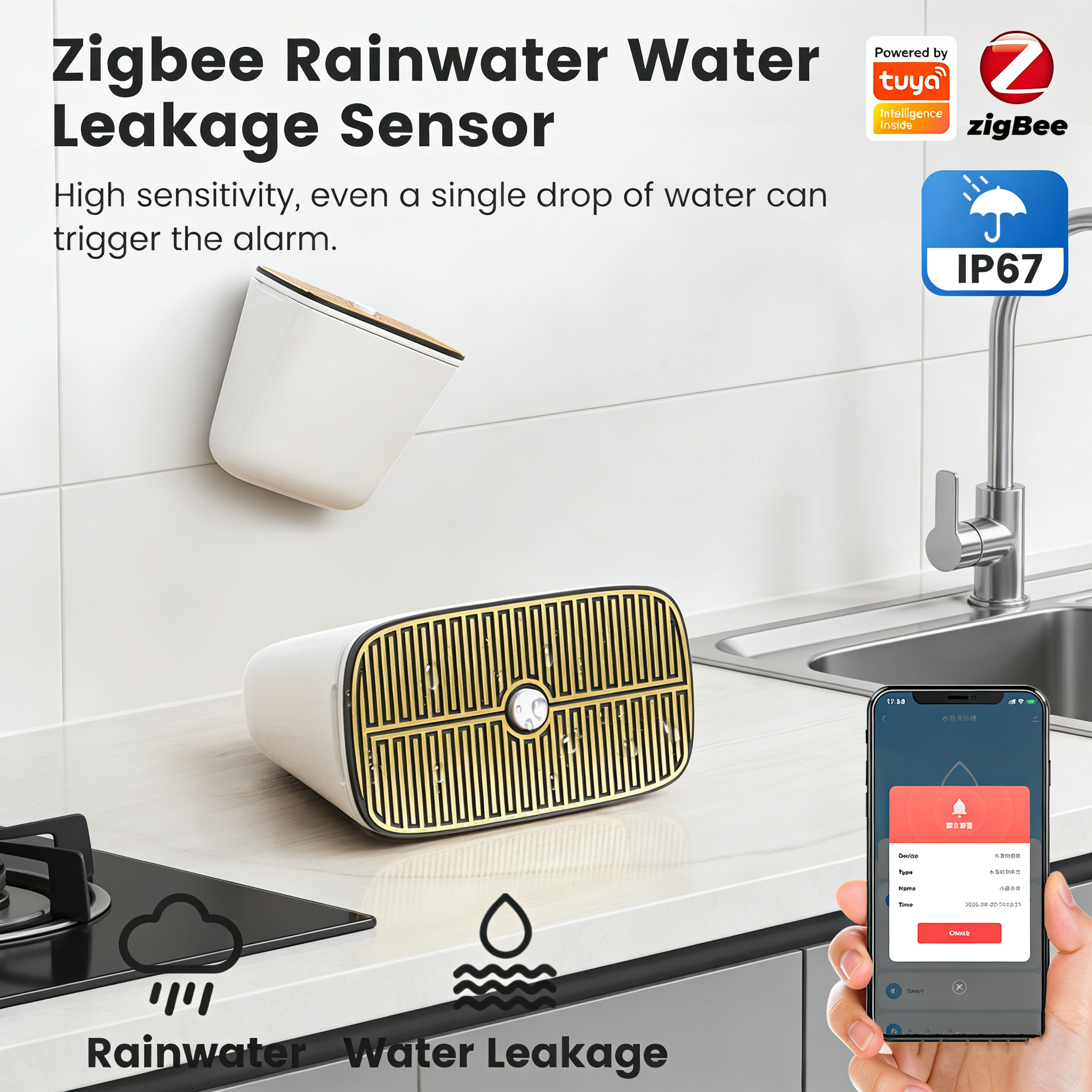 Tuya Zigbee Rainwater & Water  - đánh giá và giá Water Alarm Sensor